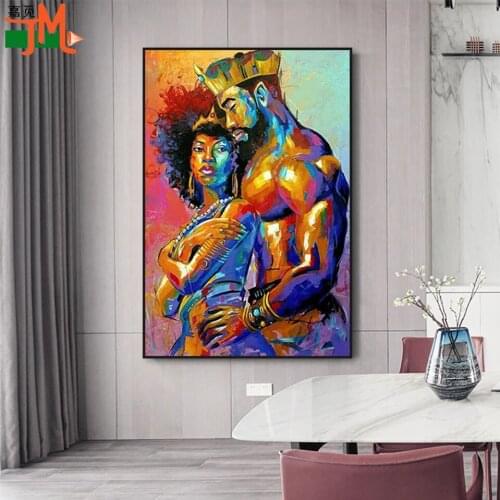 5D Diy Diamond Mosaic African Art Oil Painting Couple Diamond Painting Full Square Round Embroidery Sale King And Queen Abstract