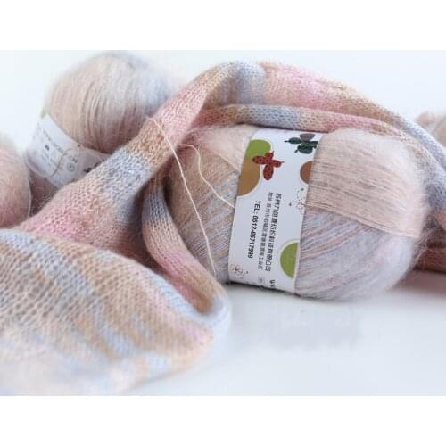 6pcs 50g/ball Pattern dyed mohair wool Crochet fine yarn shawl scarf wool