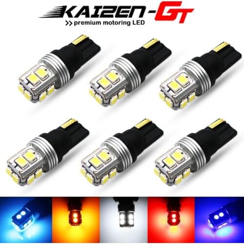 6pcs Canbus T10 W5W 168 LED Bulbs 194 10-SMD 12V For Car Side Marker Light, Backup Reverse Light, High Mount Stop Brake Light