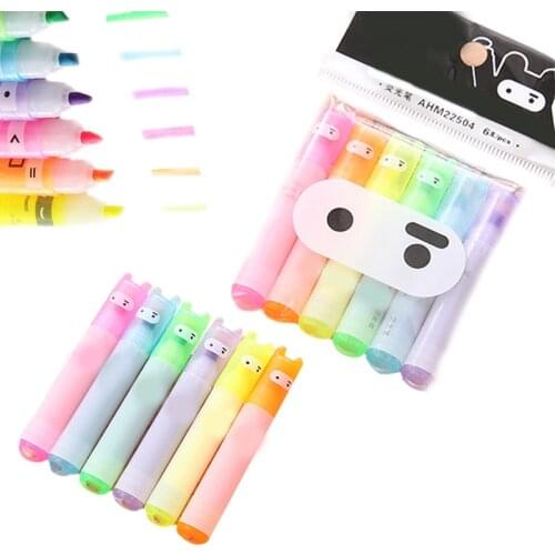 6PCS/Set Rabbit Mini Fluorescent Highlighter Pen Kawaii Chalk Marker Pens Stationery Material Escolar School Supplie