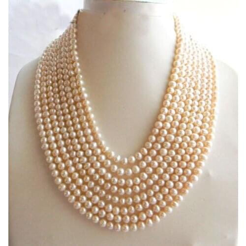 8Strands 6mm White Round Freshwater Pearl Necklace v