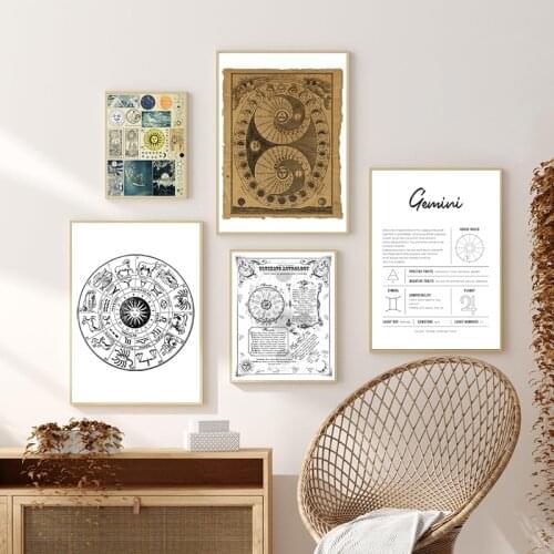 Sun Moon and Stars Abstract Vintage Poster Astrology Illustrations Prints Retro Wall Art Picture Canvas Painting Astrologer Gift