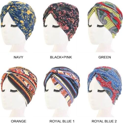 African Turban Bonnet Twist Hair Caps Turban Flower Printed Night Sleeping Headscarf Women Muslim Hair Band Headwear for Chemo
