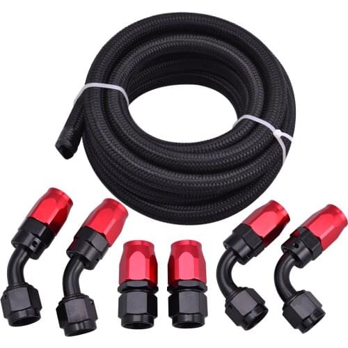 AN6 6an 3M Stainless Steel Braided Oil Fuel Hose 0+45+90Degree Hose Adaptors Aluminum Hose Ends Fittings Black Silver
