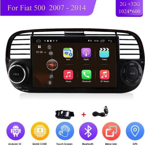 Autoradio DSP IPS Android 10 Bluetooth GPS Car Player Multimedia For FIAT 500 2GB RAM 32GB ROM Vehicle Radio Navi wifi 4G RDS SD