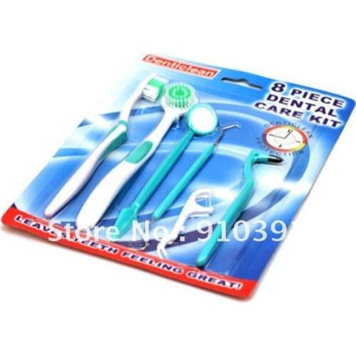 Fast ship way 8pcs/set dental care kit,oral hygiene care device,toothbrush,oral mirror,denticlean floss and so onoral protection