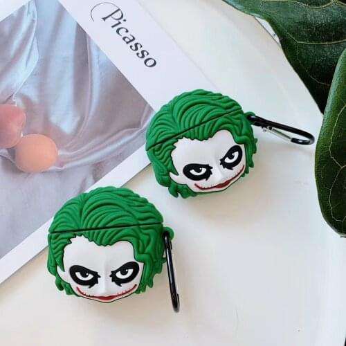 Cartoon 3D Cool Joker Design Earphone Case with Keychain for Airpods Pro Cute Scared Clown Protective Cover for Airpods 1/2
