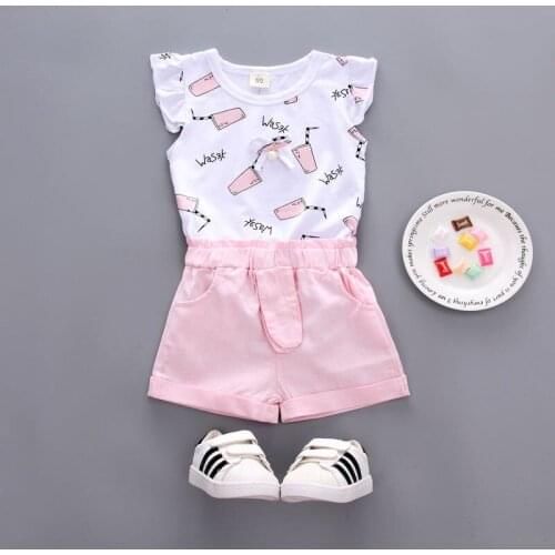 Children Cotton Outing Clothes Summer Baby Girls Printing O-Neck T-shirt Shorts 2Pcs/sets Infant Kid Fashion Toddler Tracksuits