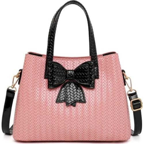 Elegant Female Cute Bow Tote Bag 2020 Summer New High Quality PU Leather Womens Designer Handbag Pink Shoulder Messenger bag