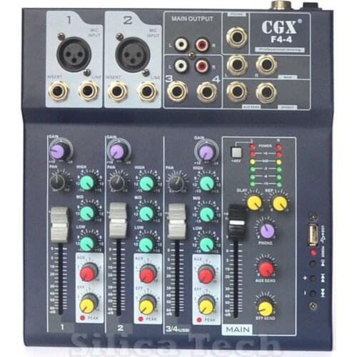 F4 Professional Metal 4 Channel Live Mixer Mixing Console 3-Band EQ USB Function
