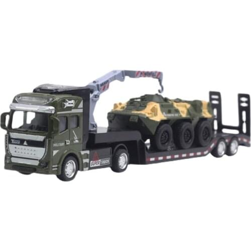 Hemetal Military Tank Transporter Model Toy Flatbed Trailer Armored Car Pull Back Boy Car Gift Collect Toy Figures