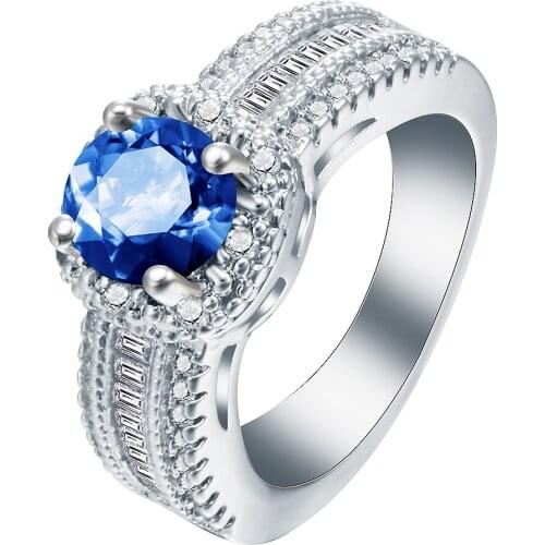 Hainon Elegant Vintage Rings for Women Blue CZ Ring Unique Design Party Wedding Engagement Rings Christmas Fashion Jewelry