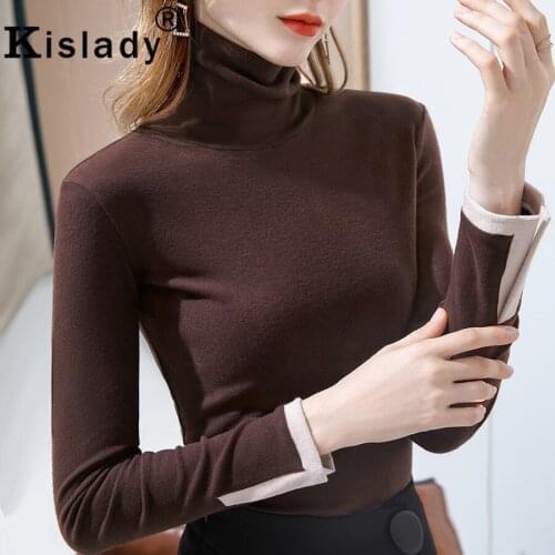 Kislady Tops Sexy Long Sleeve Gothic Women Shirts Winter Turtleneck Harajuku OL Plus Size Shirt Korean Patchwork Elegant Clothes
