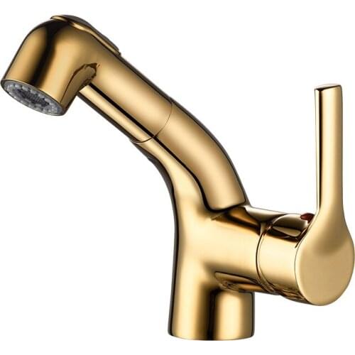 Copper gold basin faucet Double outlet pull hot and cold basin faucet Bathroom stretch washable faucet