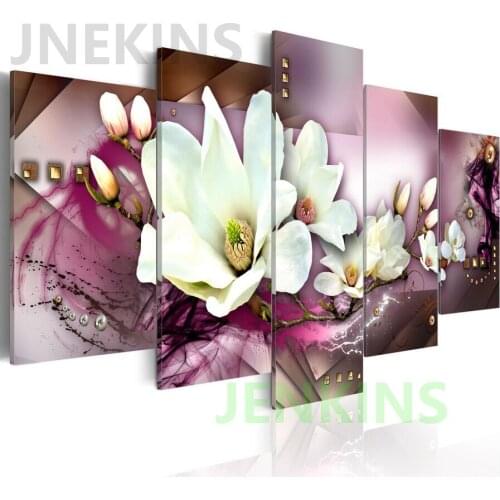 Fashion Wall Art Canvas Painting 5 Pieces Mangnolia Flower Orchid Flower Modern Home Decoration,Choose Color And Size No Frame