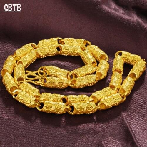 Vietnam Sand Gold Mens Necklace Fashion Coin Cylindrical Solid Chain Vacuum Plating Gold Non-fading Jewelry Wholesale