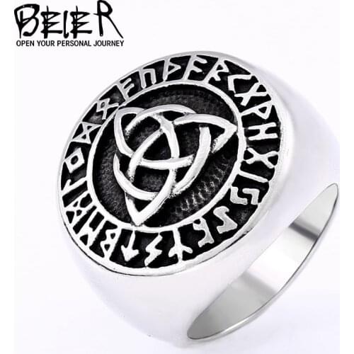 BEIER 316L stainless steel Viking ring for man`s thors hammer amulet gift Punk rock Jewelry boy`s gift