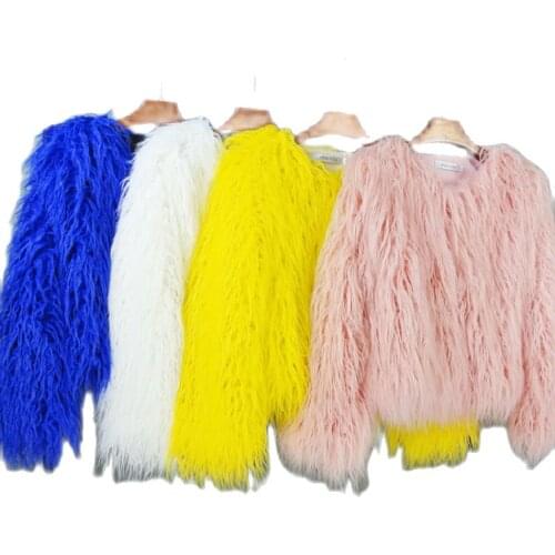 New Fashion Women Winter Clothing 2018 imitation Mongolia Sheep Fur Coats pure color Womens Clothes Short Faux Fur Coat