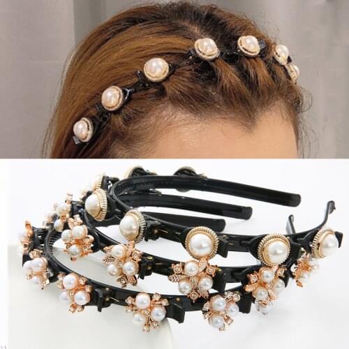 New Elegant Unisex Pearl Rhinestone Double Bangs Hair Clips Braided Hairbands Hairstyle Casual Headband Fashion Hair Accessories