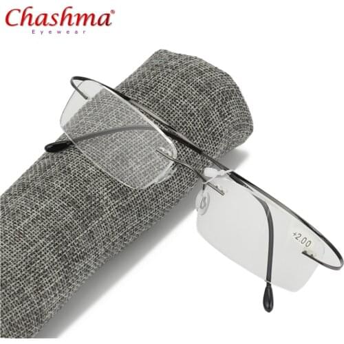 CHASHMA Super light Folding Light Flexible Memory Titanium Rimless Reading Glasses 1.0 1.5 1.75 2.0 2.5 2.75 3.0 Oculos de grau