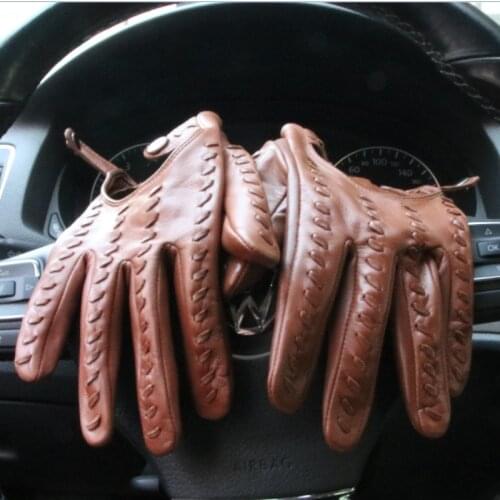 Mens Genuine Leather Gloves Locomotive Driving Unlined Imported Sheepskin Fashion Classic Gloves Male Mittens