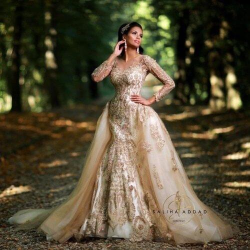 Luxury Arabic Wedding Dresses Mermaid Shape With Overskirt Women Muslim Bridal Gowns Moroccan Islamic Wedding Gown