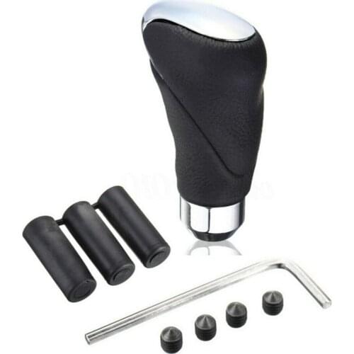 1pc Auto Accessory Manual Automatic Car Shift Knob Gear Stick Shifter Black Leather Metal DIY Parts Accessories