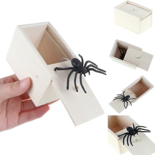 Prank Bauble April Fools Day Spoof Funny Scare Small Wooden Box Spider Scary Girls Education Baby Toys
