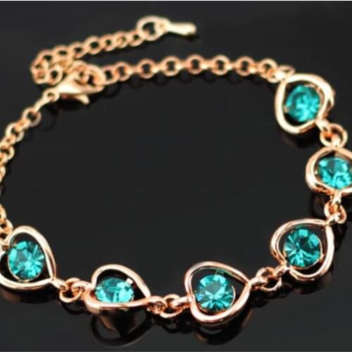 Lovely gift promotion top quality hot popular Austrian Crystal Heart chain link charm bracelet fashio jewelry girl