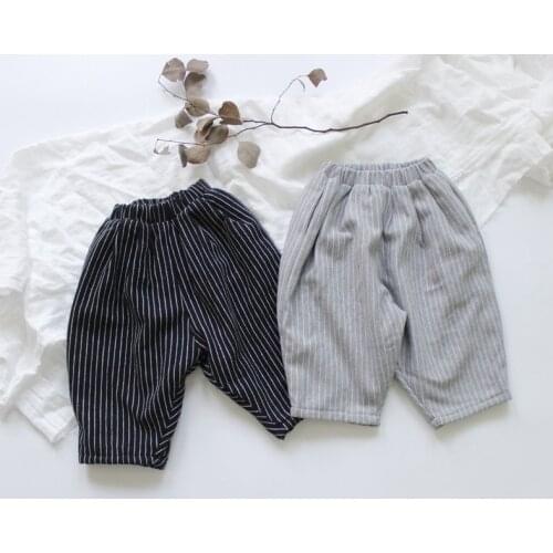 New Winter Korean Style Striped Baby Boys Thicken Baggy Pants Velvet Lining Warm Kids Trousers Children Clothes