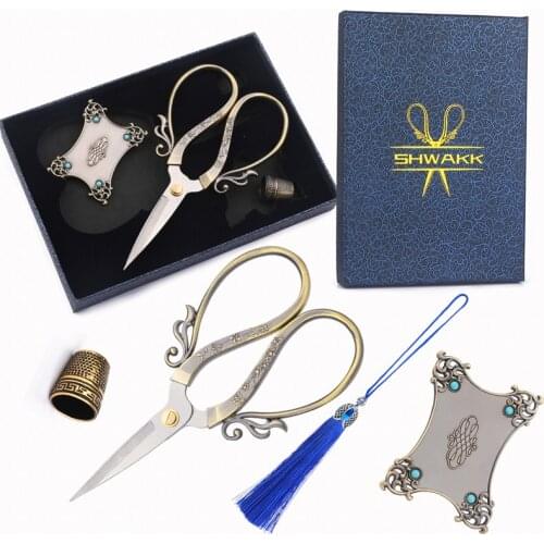 SHWAKK Embroidery Scissors with Tassel Vintage Scissors with European Style Vintage Sewing Kit for Sewing Handcraft DIY Tools