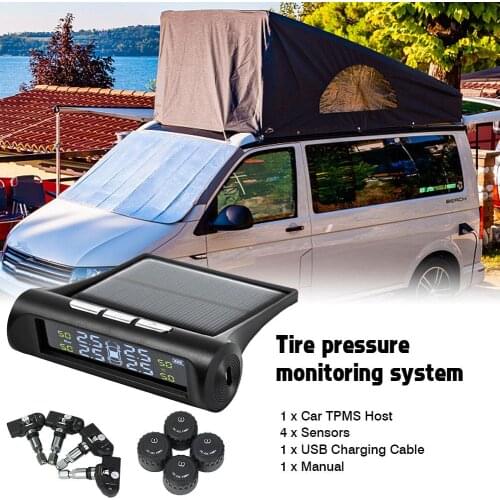 TPMS Tire Pressure Monitoring System Solar Or USB Powered With External And Internal Sensors Real-time Display 6 Alarm Modes