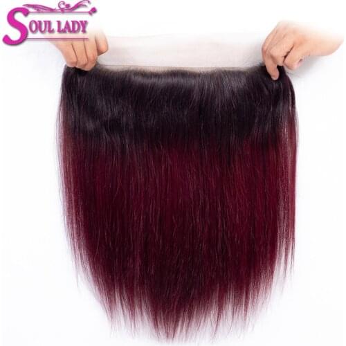 Soul Lady Ombre Peruvian Straight Hair T1b/99J 13x4 Ear To Ear Lace Frontal Closure Non Remy100% Human Hair Lace Frontal Closure