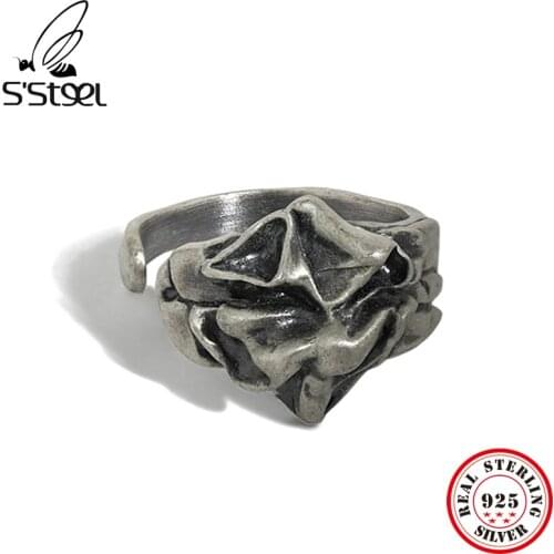 SSTEEL 925 Sterling Silver Vintage Rings For Women Minimalist Designer Irregular Gothic Adjustable Ring 2021 Trend Fine Jewelry
