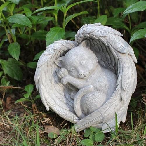 1Pcs Resin Statue Sleeping Angel Cat with Wings Decoration Pet Memorial Grave Marker Statue Sculpture Garden Outdoor Decoration