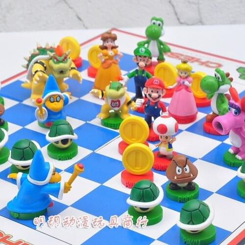 Super Mario Chess Classic game Collectors Edition Chessboard Puzzle Cartoon Figures Model Toys 3-7cm mario VS Bowser Chess