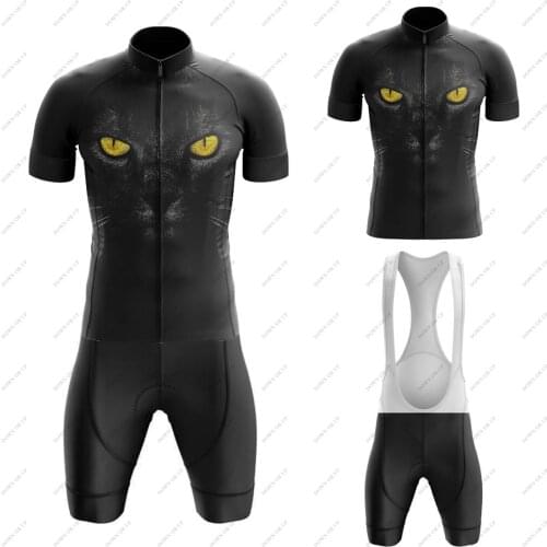 Black Cat V2 Bicycle Short Sleeve 19D GEL Bib shorts MTB Bike Clothing Maillot Ropa Ciclismo Hombre Mens Cycling Jersey sets