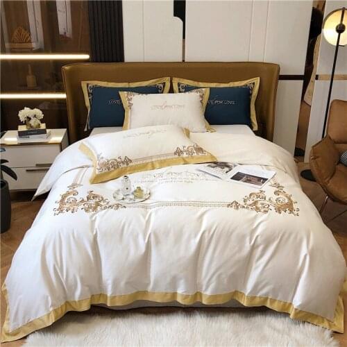 Premium Quality 800TC Egyptian Cotton 4Pcs Bedding set Chic Embroidery Duvet Cover with zipper closure Queen King size 4pcs