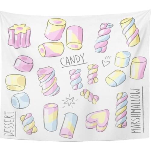 Colorful Candy Marshmallow and Lettering Pink Cartoon Delicious Dessert Tapestry Home Decor Wall Hanging for Living Room Bedroom