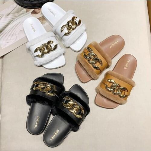 Spring/summer new 2020 women double-layer gold buckle leather flat non-slip outdoor beach slippers casual fashion versatile
