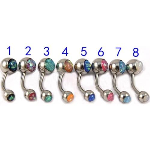 New Opal Belly Bar Button Ring Navel 316l Stainless Steel Double Gem Popular Body Piercing Jewelry for Women 14G Wholesale