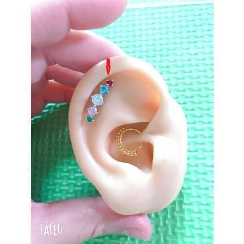 1.2*6mm Surgical Steel Rainbow Zirrcon Cartilage Piercing Ear Stud Tragus Helix Bar Top Upper Labret Lip Ring Body Jewelry