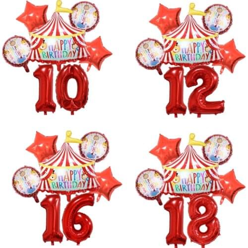 1 Set Red Birthday Circus Stage Tent Balloons Animal Party Happy Birthday Foil Balloon Decoration Kids