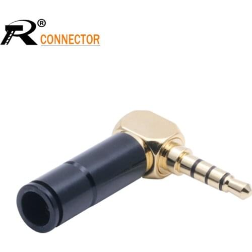 10pcs Luxury Jack 3.5mm Right Angle Earphone plug 4Pole Gold-plated Wire Connector Fit for 6mm Cable DIY Aluminum alloy tube