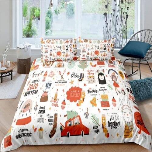 3d Merry Christmas Duvet Cover Cartoon Fox Deer Bedding Sets Snowflake Christmas Tree Print Holiday Bed Cover Soft Home Textiles