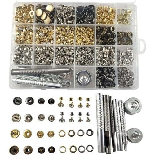 40sets Metal Snap Fastener Press Stud Buttons+240sets Rivets for Leather Crafts+200sets Metal Eyelets Grommets+7pcs Fixing Tools
