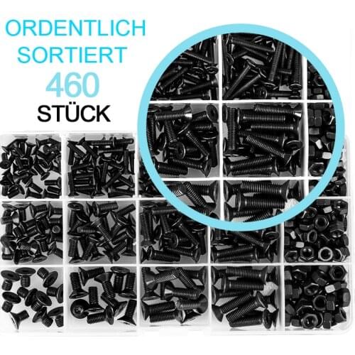 460Pcs M3 M4 M5 Alloy Steel Countersunk Flat Head Hex Socket Cap Screws Nuts Set Assortment Kit Precise Metric Bolts Nuts Set