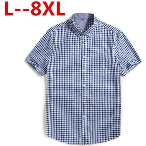 Plus size 8XL 6XL 5XL cotton wholesale 2020 men casual shirts summer male short sleeve slim fit plaid shirts mens dress shirts