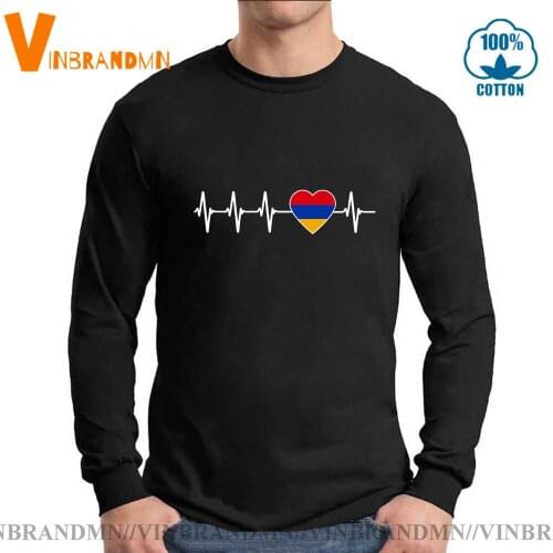 Armenian Heartbeat Pride Tops Fashion I Love Armenia Country Flag T Shirt men Humor Tee Shirt Long Sleeve O-neck T-shirt
