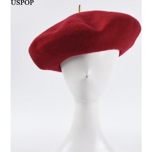 USPOP 2020 Women berets wool beret winter hats female thick warm solid color wool hat